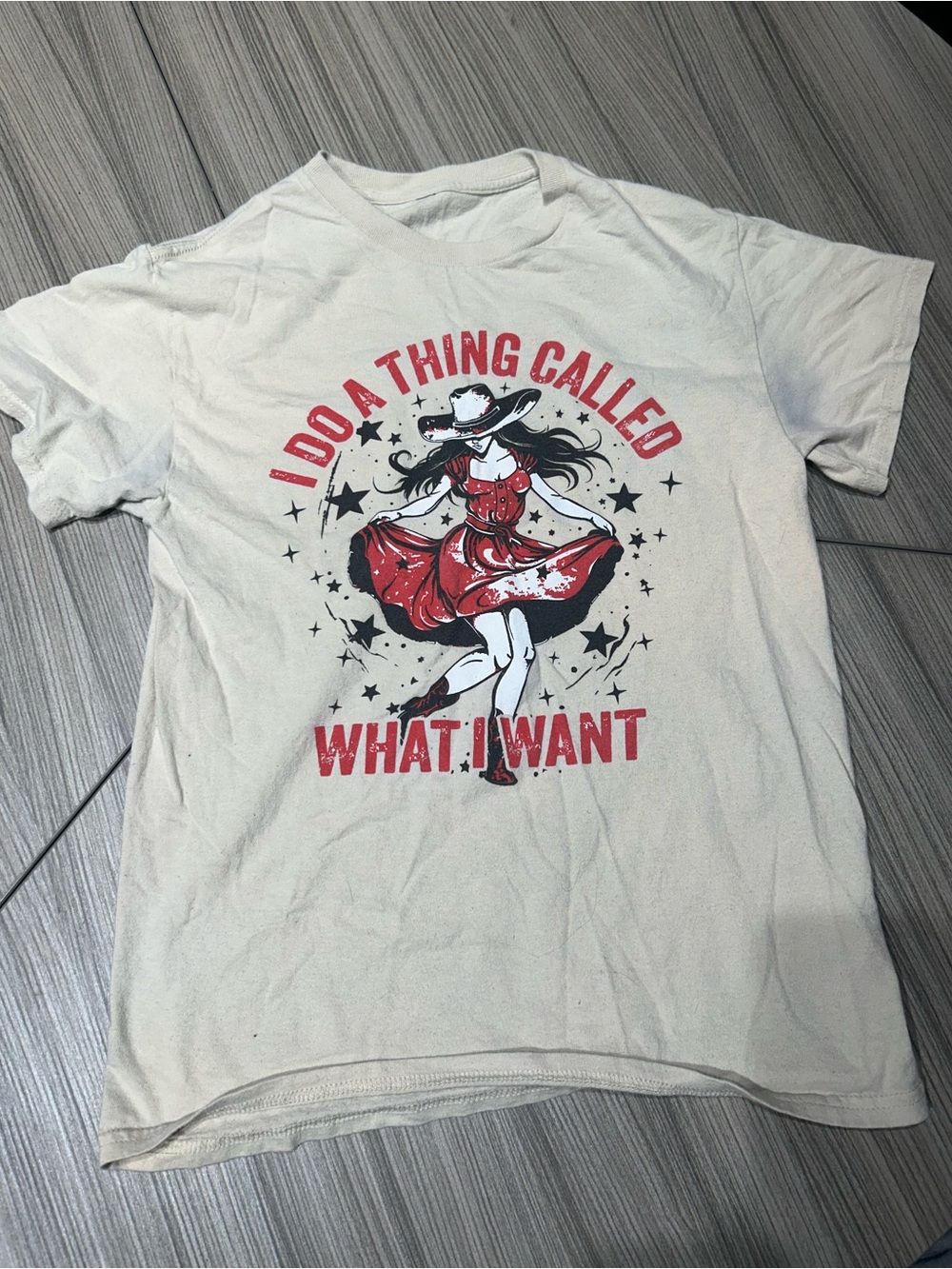 Graphic Tee "I Do A Thing Called What I Want" - Cream & Red